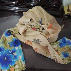 NEW Khaki Floral Butterfly Synthetic Chiffon Scarf Wrap Long Shawl Scarves Pareo